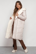 Купить Пальто утепленное с капюшоном зимнее женское бежевого цвета 132255B, фото 12