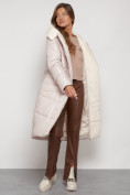 Купить Пальто утепленное с капюшоном зимнее женское бежевого цвета 132255B, фото 13