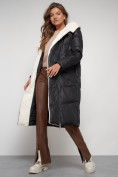Купить Пальто утепленное с капюшоном зимнее женское черного цвета 132255Ch, фото 16