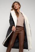 Купить Пальто утепленное с капюшоном зимнее женское черного цвета 132255Ch, фото 17
