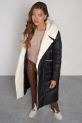Купить Пальто утепленное с капюшоном зимнее женское черного цвета 132255Ch, фото 19