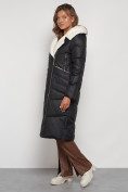 Купить Пальто утепленное с капюшоном зимнее женское черного цвета 132255Ch, фото 2