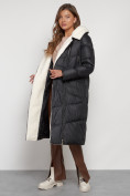 Купить Пальто утепленное с капюшоном зимнее женское черного цвета 132255Ch, фото 23
