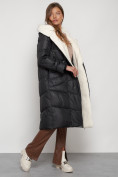 Купить Пальто утепленное с капюшоном зимнее женское черного цвета 132255Ch, фото 24