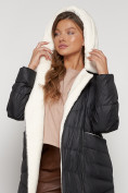 Купить Пальто утепленное с капюшоном зимнее женское черного цвета 132255Ch, фото 29