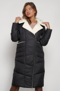 Купить Пальто утепленное с капюшоном зимнее женское черного цвета 132255Ch, фото 6