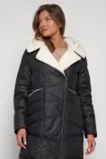 Купить Пальто утепленное с капюшоном зимнее женское черного цвета 132255Ch, фото 8