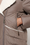 Купить Пальто утепленное с капюшоном зимнее женское коричневого цвета 132255K, фото 12