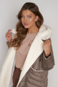 Купить Пальто утепленное с капюшоном зимнее женское коричневого цвета 132255K, фото 19