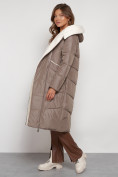 Купить Пальто утепленное с капюшоном зимнее женское коричневого цвета 132255K, фото 21