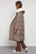 Купить Пальто утепленное с капюшоном зимнее женское коричневого цвета 132255K, фото 24