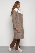 Купить Пальто утепленное с капюшоном зимнее женское коричневого цвета 132255K, фото 3