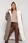 Купить Пальто утепленное с капюшоном зимнее женское коричневого цвета 132255K, фото 27