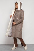 Купить Пальто утепленное с капюшоном зимнее женское коричневого цвета 132255K, фото 28