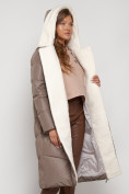 Купить Пальто утепленное с капюшоном зимнее женское коричневого цвета 132255K, фото 29