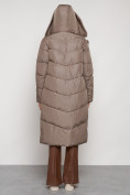 Купить Пальто утепленное с капюшоном зимнее женское коричневого цвета 132255K, фото 30