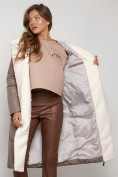 Купить Пальто утепленное с капюшоном зимнее женское коричневого цвета 132255K, фото 32