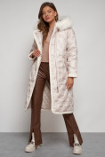 Купить Пальто утепленное с капюшоном зимнее женское бежевого цвета 132290B, фото 16