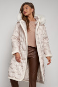 Купить Пальто утепленное с капюшоном зимнее женское бежевого цвета 132290B, фото 17