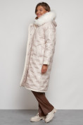 Купить Пальто утепленное с капюшоном зимнее женское бежевого цвета 132290B, фото 2