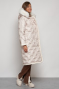 Купить Пальто утепленное с капюшоном зимнее женское бежевого цвета 132290B, фото 3