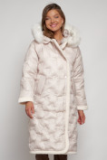 Купить Пальто утепленное с капюшоном зимнее женское бежевого цвета 132290B, фото 5