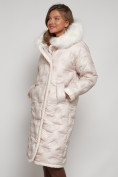 Купить Пальто утепленное с капюшоном зимнее женское бежевого цвета 132290B, фото 6
