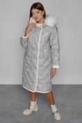 Купить Пальто утепленное с капюшоном зимнее женское светло-серого цвета 132290SS, фото 10