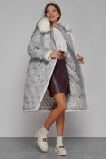 Купить Пальто утепленное с капюшоном зимнее женское светло-серого цвета 132290SS, фото 11