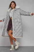 Купить Пальто утепленное с капюшоном зимнее женское светло-серого цвета 132290SS, фото 12