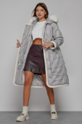 Купить Пальто утепленное с капюшоном зимнее женское светло-серого цвета 132290SS, фото 13