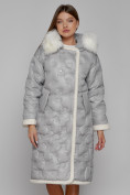 Купить Пальто утепленное с капюшоном зимнее женское светло-серого цвета 132290SS, фото 5