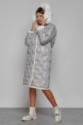 Купить Пальто утепленное с капюшоном зимнее женское светло-серого цвета 132290SS, фото 6