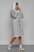 Купить Пальто утепленное с капюшоном зимнее женское светло-серого цвета 132290SS, фото 7