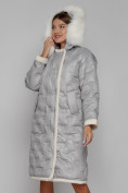 Купить Пальто утепленное с капюшоном зимнее женское светло-серого цвета 132290SS, фото 8
