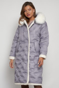 Купить Пальто утепленное с капюшоном зимнее женское серого цвета 132290Sr, фото 9