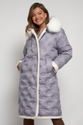 Купить Пальто утепленное с капюшоном зимнее женское серого цвета 132290Sr, фото 11
