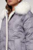 Купить Пальто утепленное с капюшоном зимнее женское серого цвета 132290Sr, фото 13