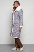 Купить Пальто утепленное с капюшоном зимнее женское серого цвета 132290Sr, фото 2