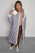 Купить Пальто утепленное с капюшоном зимнее женское серого цвета 132290Sr, фото 21