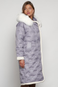 Купить Пальто утепленное с капюшоном зимнее женское серого цвета 132290Sr, фото 3