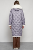 Купить Пальто утепленное с капюшоном зимнее женское серого цвета 132290Sr, фото 4
