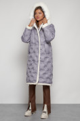 Купить Пальто утепленное с капюшоном зимнее женское серого цвета 132290Sr, фото 5