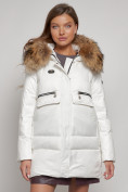 Купить Куртка зимняя женская модная с мехом белого цвета 132298Bl, фото 11