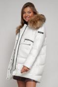 Купить Куртка зимняя женская модная с мехом белого цвета 132298Bl, фото 25