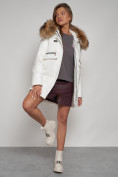 Купить Куртка зимняя женская модная с мехом белого цвета 132298Bl, фото 26