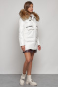 Купить Куртка зимняя женская модная с мехом белого цвета 132298Bl, фото 3