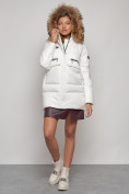Купить Куртка зимняя женская модная с мехом белого цвета 132298Bl, фото 7