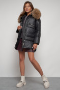 Купить Куртка зимняя женская модная с мехом черного цвета 132298Ch, фото 14