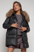 Купить Куртка зимняя женская модная с мехом черного цвета 132298Ch, фото 15